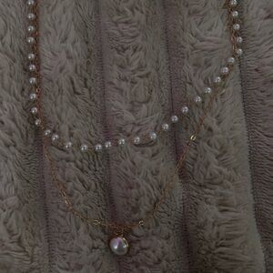 Gold Double Chain Necklace With Mini Pearl Beads